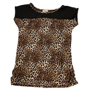 Free‎ Kisses Leopard Print Top Mesh Y2K Party Top Black Trim Women's Size Large